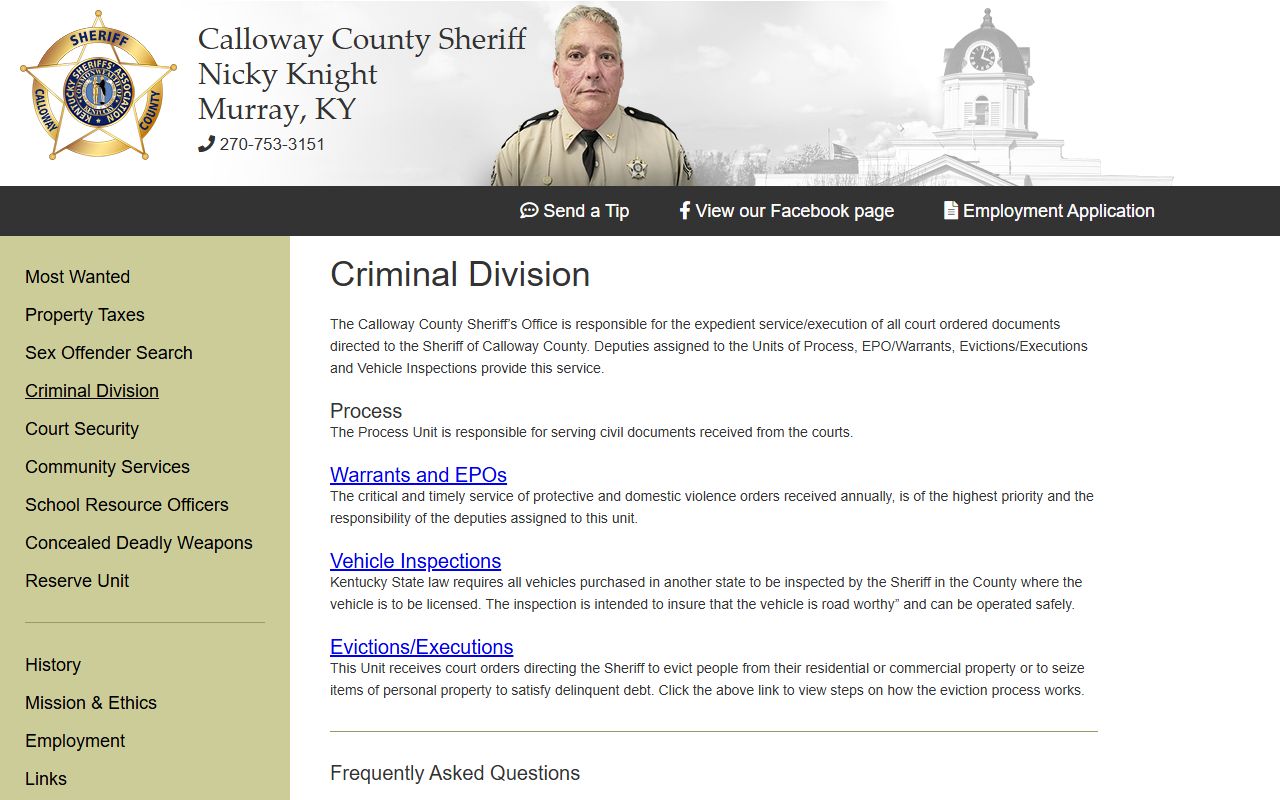 Calloway County arrest records sheriff criminal division