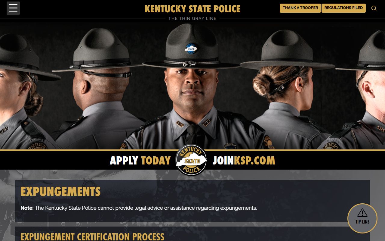 Calloway County criminal court records Kentucky State Police expungement certification