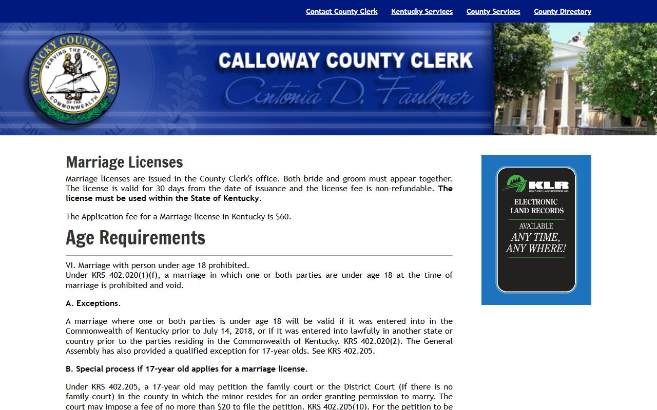 Calloway County marriage records license information