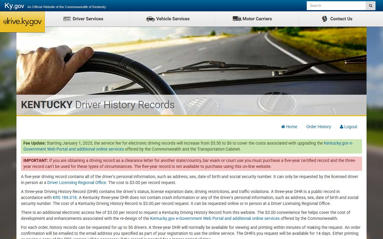 Calloway County traffic court records Kentucky online DHR portal