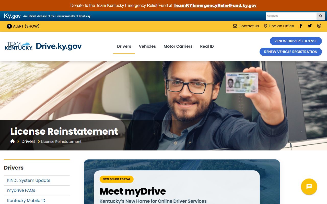 Calloway County traffic court records Kentucky license reinstatement